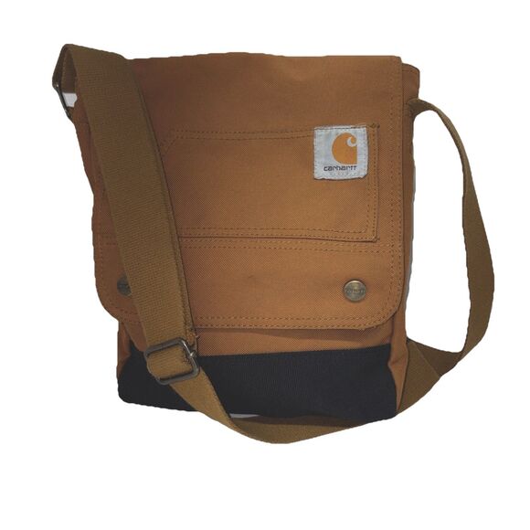 Carhartt Crossbody Bag Brown Black Two Tone Wide Strap Snap Closure Messenger - Picture 2 of 10